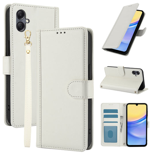 SY-003 For Samsung Galaxy A06 Case PU Leather Stand View Phone Wallet Cover with Hand Strap - White