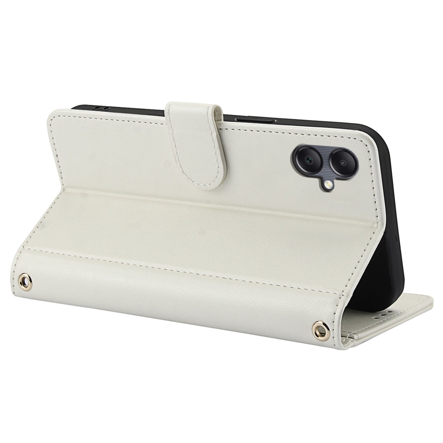 SY-003 For Samsung Galaxy A06 Case PU Leather Stand View Phone Wallet Cover with Hand Strap - White