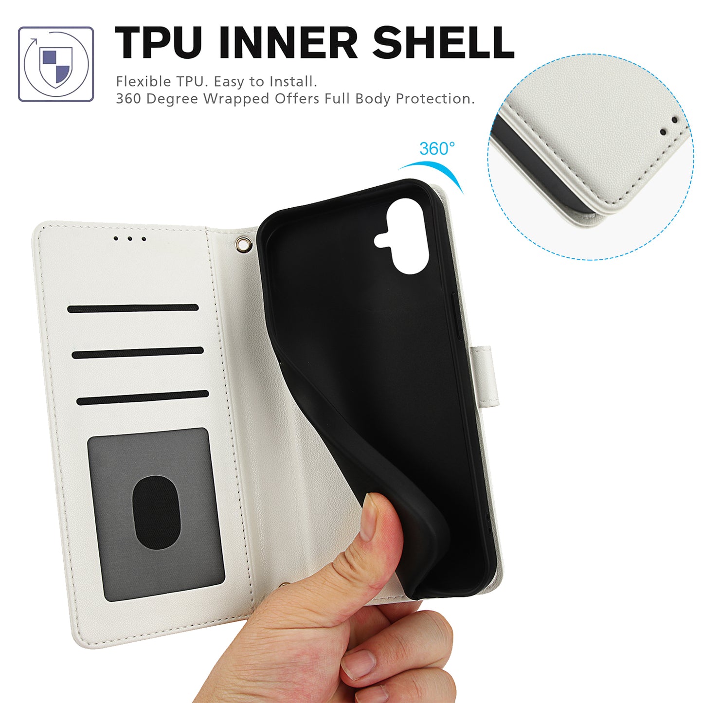 SY-003 For Samsung Galaxy A06 Case PU Leather Stand View Phone Wallet Cover with Hand Strap - White