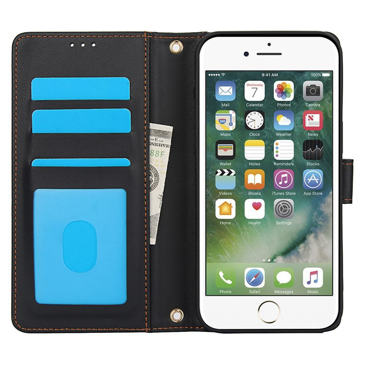 SY-003 For iPhone 16e Case PU Leather Stand View Phone Wallet Cover with Hand Strap - Black