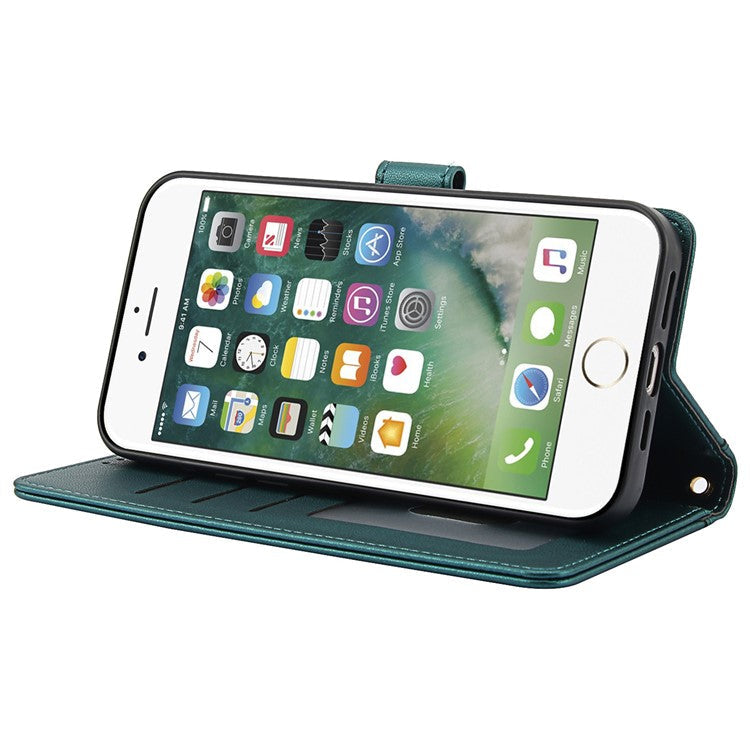 SY-003 For iPhone 16e Case PU Leather Stand View Phone Wallet Cover with Hand Strap - Green