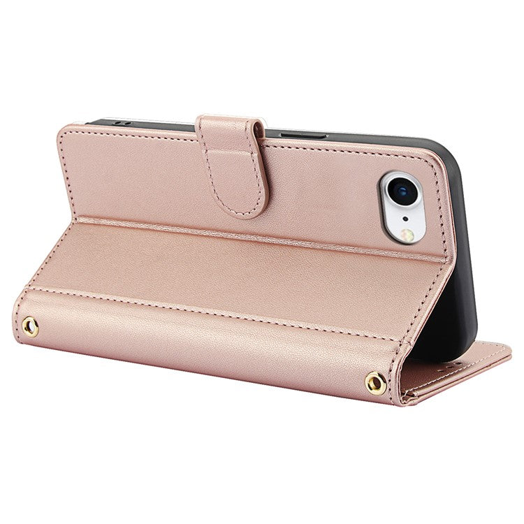 SY-003 For iPhone 16e Case PU Leather Stand View Phone Wallet Cover with Hand Strap - Pink