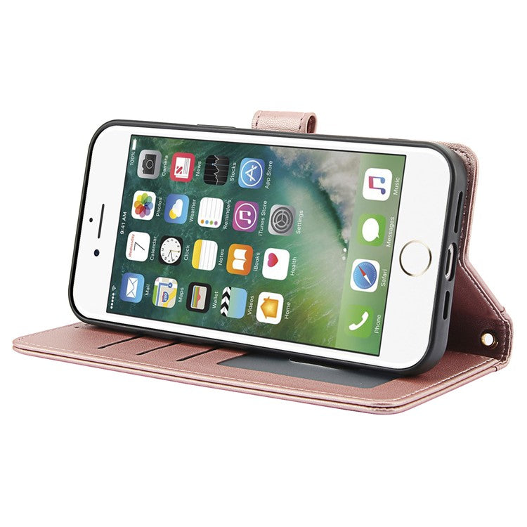 SY-003 For iPhone 16e Case PU Leather Stand View Phone Wallet Cover with Hand Strap - Pink