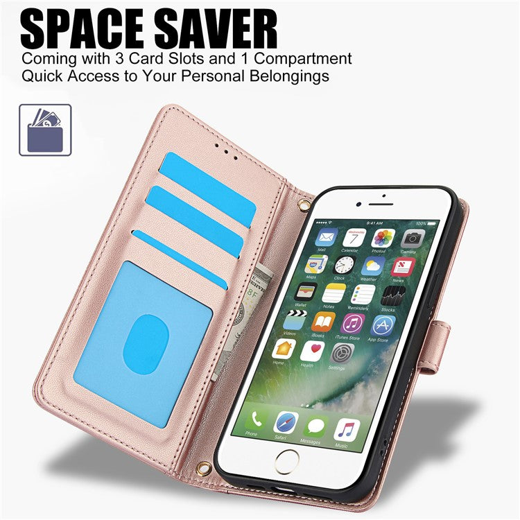 SY-003 For iPhone 16e Case PU Leather Stand View Phone Wallet Cover with Hand Strap - Pink