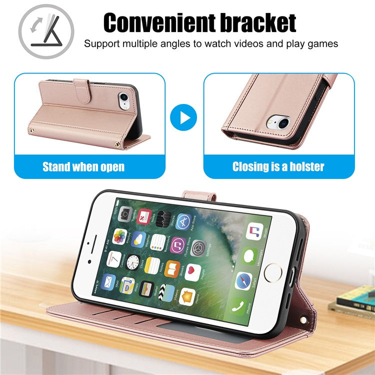SY-003 For iPhone 16e Case PU Leather Stand View Phone Wallet Cover with Hand Strap - Pink