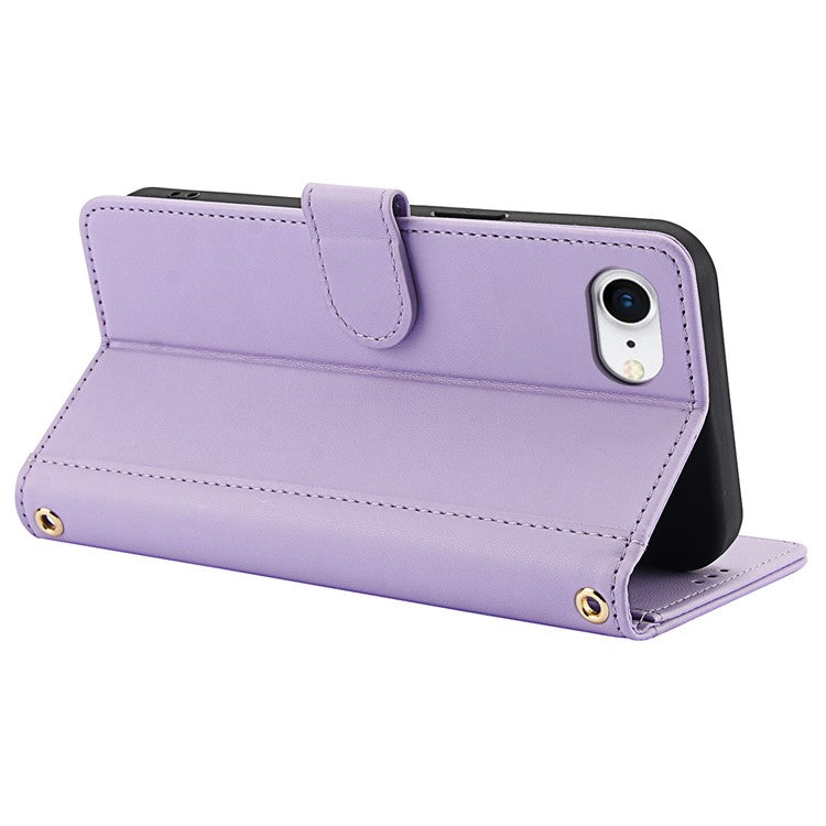 SY-003 For iPhone 16e Case PU Leather Stand View Phone Wallet Cover with Hand Strap - Purple