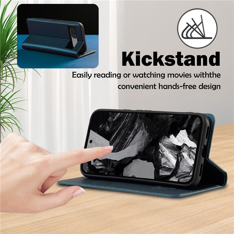 LC.IMEEKE L1 Series for Google Pixel 8a Case PU Leather Wallet Stand Protective Phone Cover - Blue