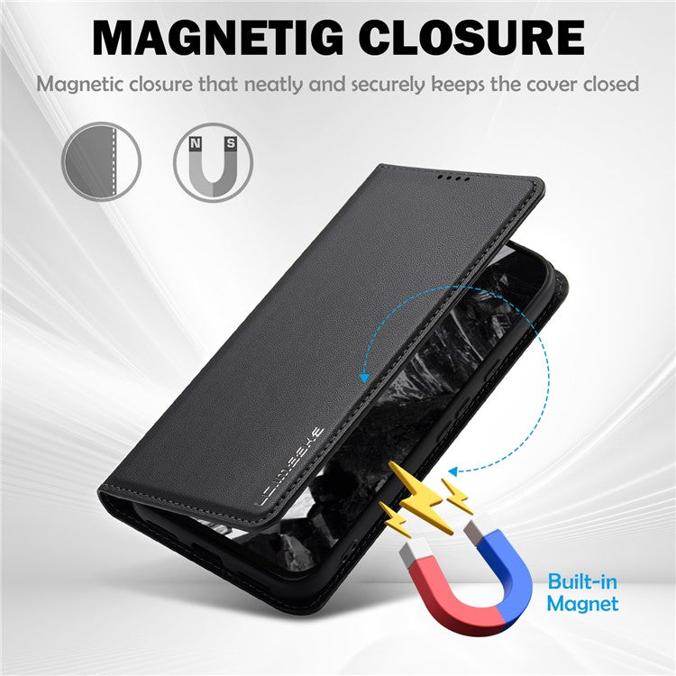 LC.IMEEKE L1 Series for Google Pixel 8a Case PU Leather Wallet Stand Protective Phone Cover - Black