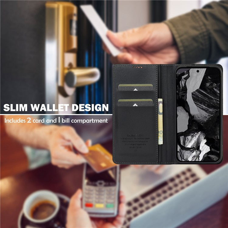 LC.IMEEKE L1 Series for Google Pixel 8a Case PU Leather Wallet Stand Protective Phone Cover - Black