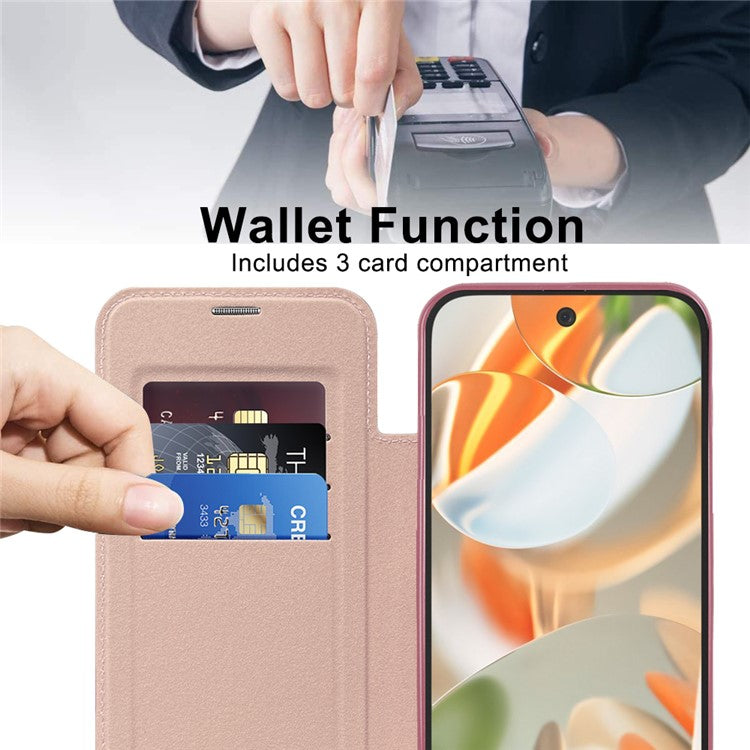 For Google Pixel 9 Case Compatible with MagSafe Rhombus PU Leather Phone Cover - Pink