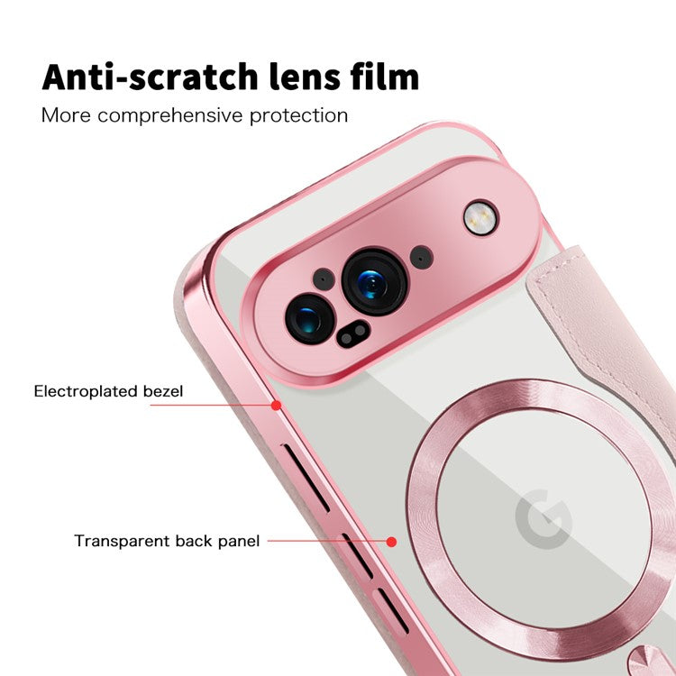 For Google Pixel 9 Case Compatible with MagSafe Rhombus PU Leather Phone Cover - Pink