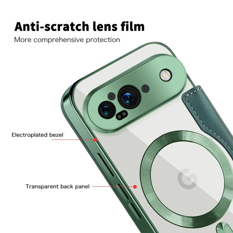 For Google Pixel 9 Case Compatible with MagSafe Rhombus PU Leather Phone Cover - Blackish Green