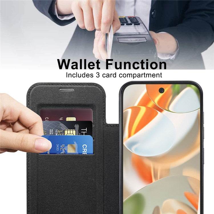 For Google Pixel 9 Case Compatible with MagSafe Rhombus PU Leather Phone Cover - Black