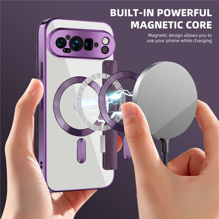 For Google Pixel 9 Pro XL Case Compatible with MagSafe Rhombus PU Leather Phone Cover - Purple