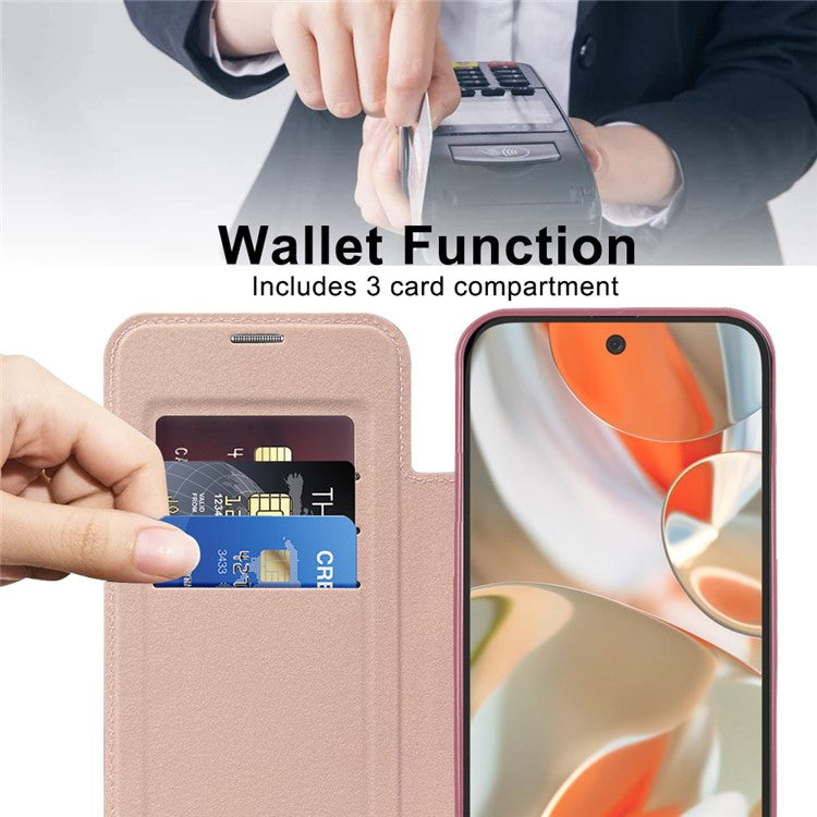 For Google Pixel 9 Pro XL Case Compatible with MagSafe Rhombus PU Leather Phone Cover - Pink