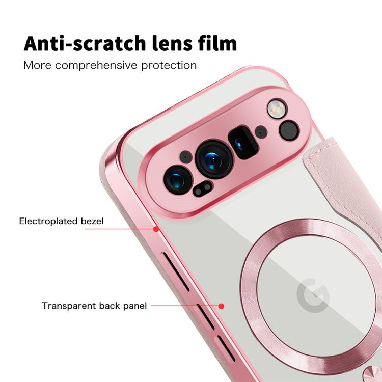 For Google Pixel 9 Pro XL Case Compatible with MagSafe Rhombus PU Leather Phone Cover - Pink