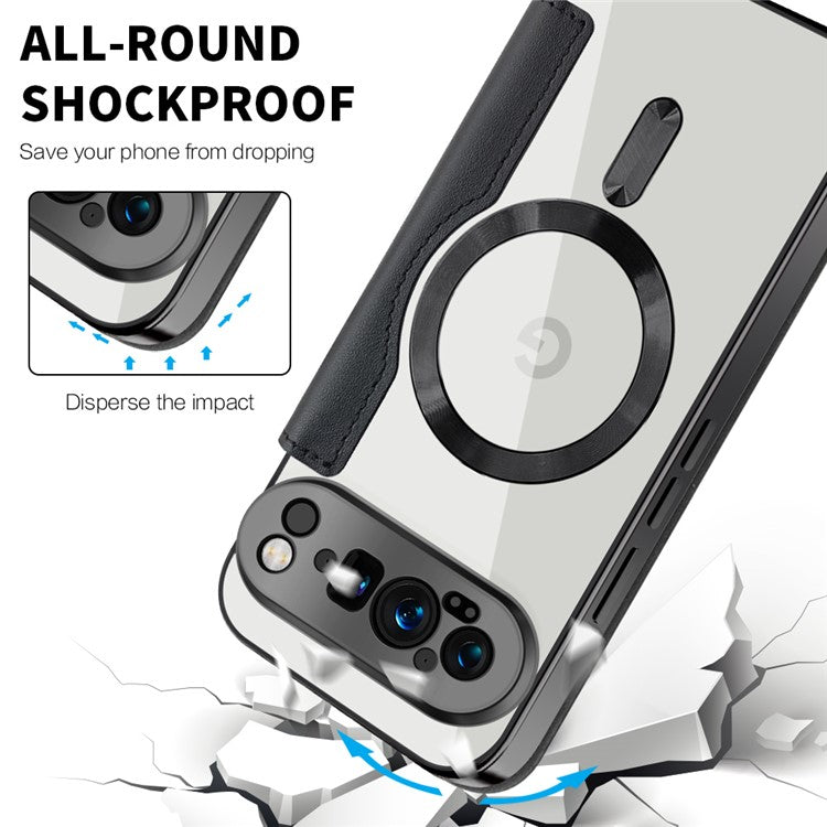 For Google Pixel 9 Pro XL Case Compatible with MagSafe Rhombus PU Leather Phone Cover - Black