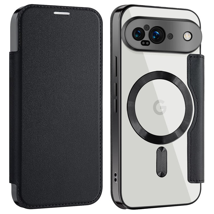 For Google Pixel 9 Case Compatible with MagSafe RFID Blocking Leather Phone Cover - Black