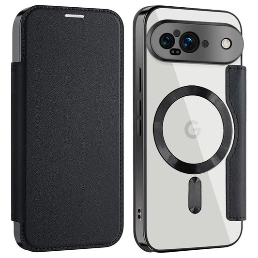 For Google Pixel 9 Case Compatible with MagSafe RFID Blocking Leather Phone Cover - Black