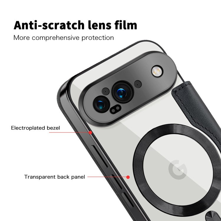 For Google Pixel 9 Case Compatible with MagSafe RFID Blocking Leather Phone Cover - Black