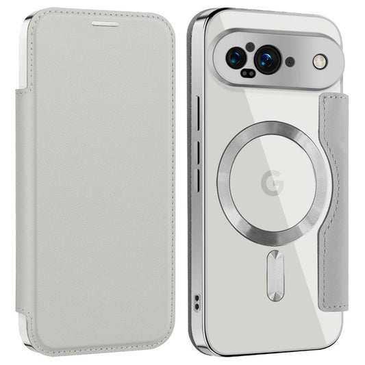 For Google Pixel 9 Case Compatible with MagSafe RFID Blocking Leather Phone Cover - Titanium Grey
