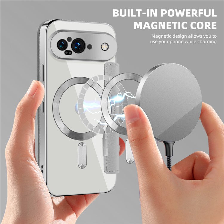 For Google Pixel 9 Case Compatible with MagSafe RFID Blocking Leather Phone Cover - Titanium Grey