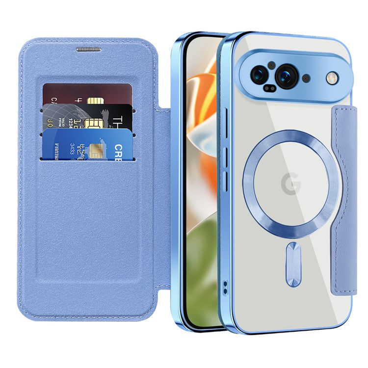 For Google Pixel 9 Case Compatible with MagSafe RFID Blocking Leather Phone Cover - Blue