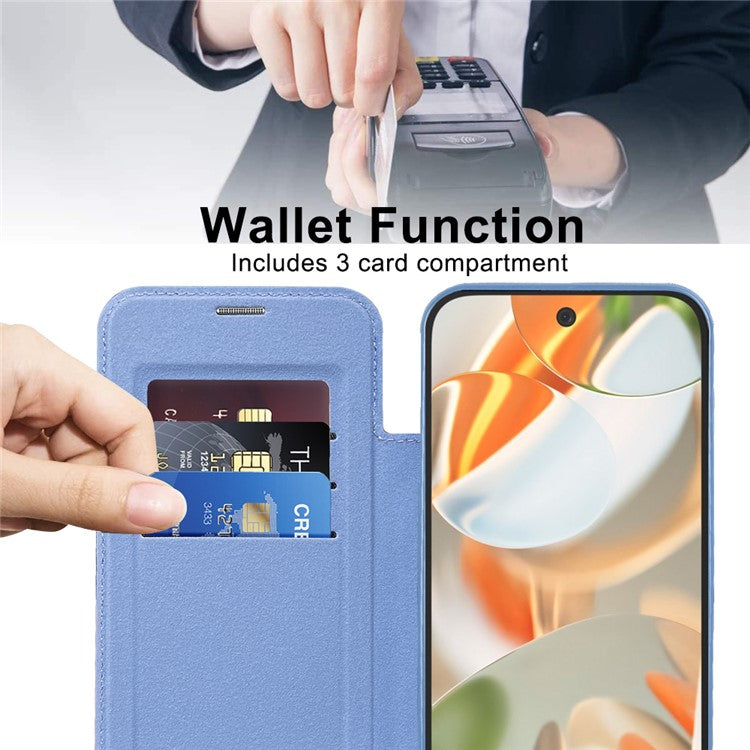 For Google Pixel 9 Case Compatible with MagSafe RFID Blocking Leather Phone Cover - Blue