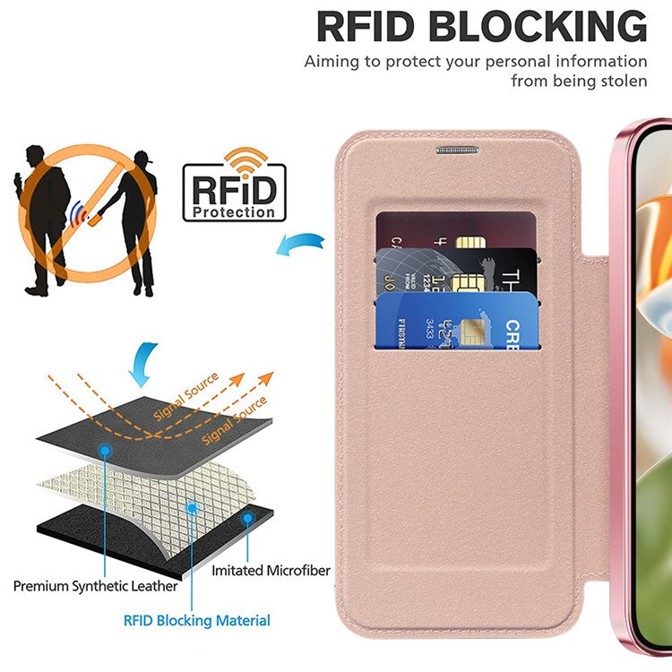 For Google Pixel 9 Case Compatible with MagSafe RFID Blocking Leather Phone Cover - Pink