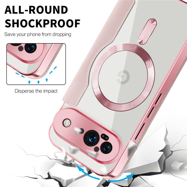 For Google Pixel 9 Case Compatible with MagSafe RFID Blocking Leather Phone Cover - Pink