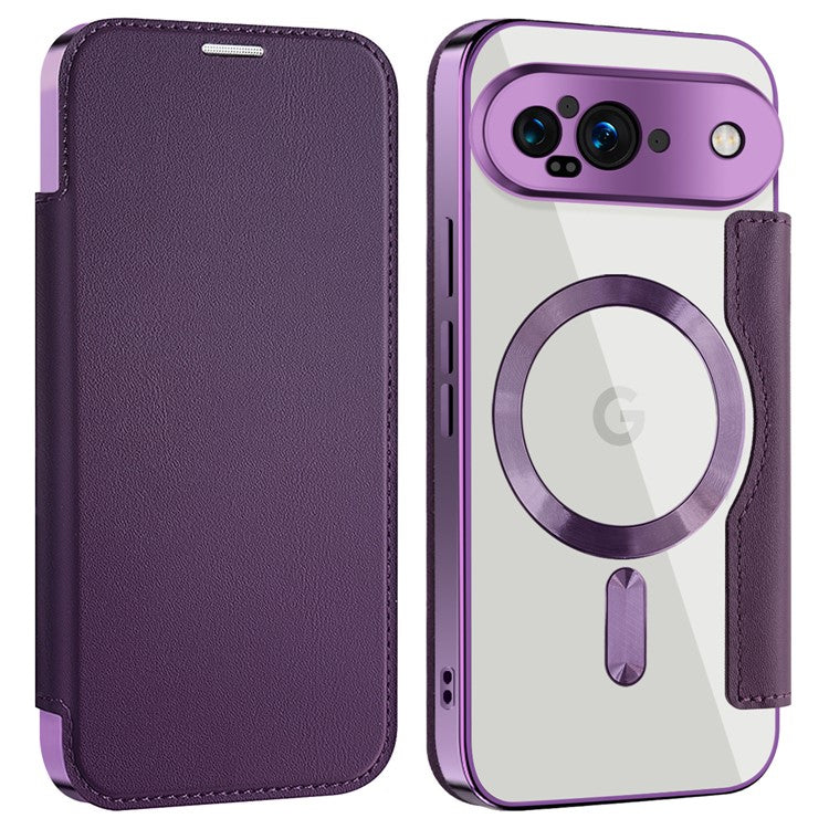 For Google Pixel 9 Case Compatible with MagSafe RFID Blocking Leather Phone Cover - Purple