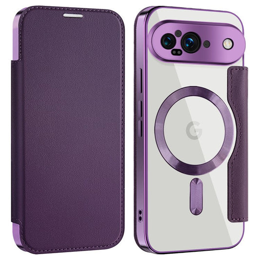 For Google Pixel 9 Case Compatible with MagSafe RFID Blocking Leather Phone Cover - Purple