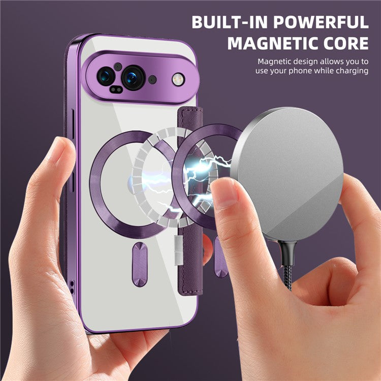 For Google Pixel 9 Case Compatible with MagSafe RFID Blocking Leather Phone Cover - Purple