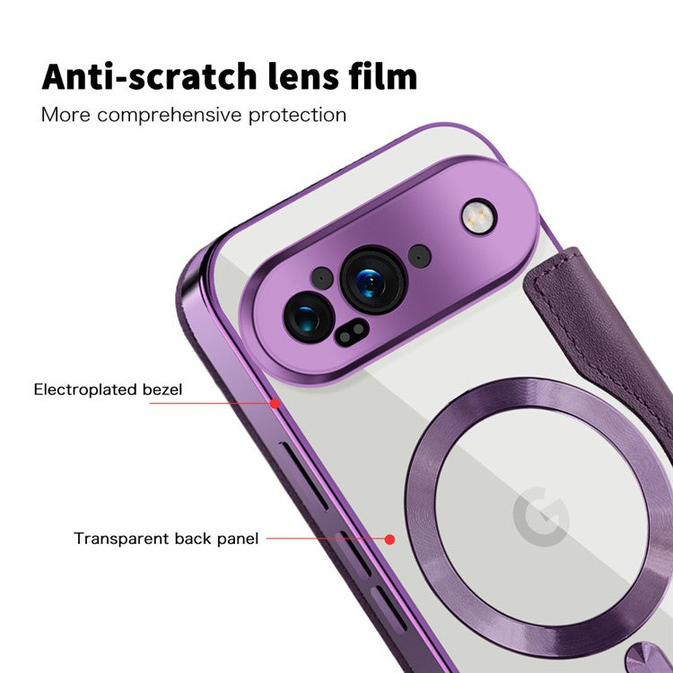 For Google Pixel 9 Case Compatible with MagSafe RFID Blocking Leather Phone Cover - Purple