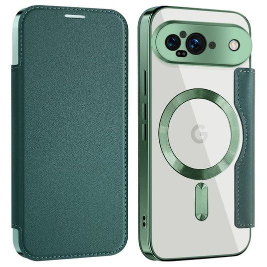For Google Pixel 9 Case Compatible with MagSafe RFID Blocking Leather Phone Cover - Blackish Green