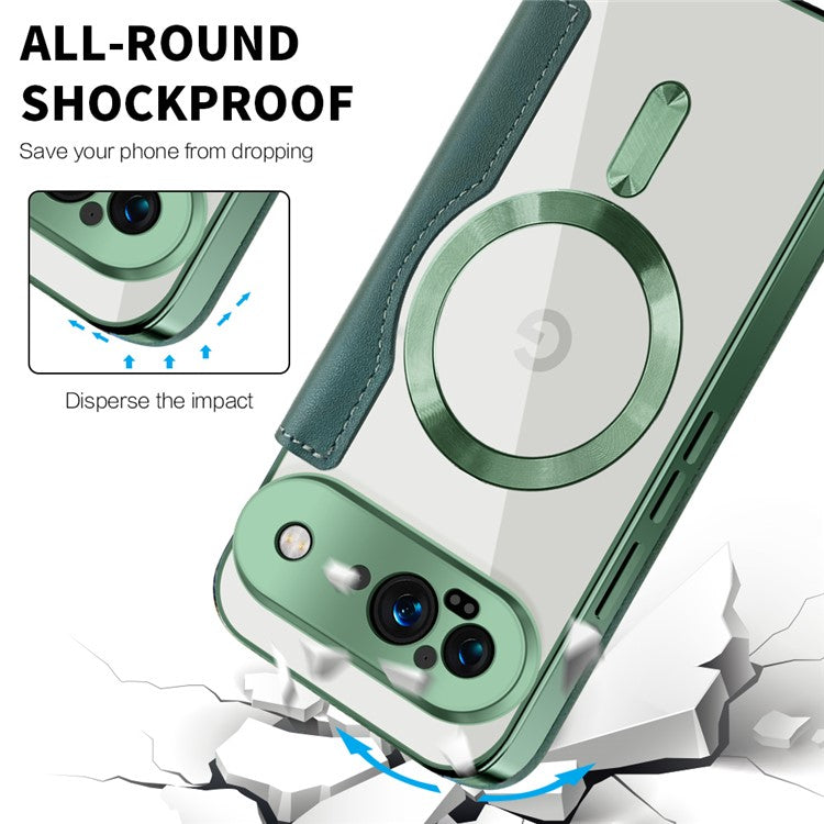 For Google Pixel 9 Case Compatible with MagSafe RFID Blocking Leather Phone Cover - Blackish Green