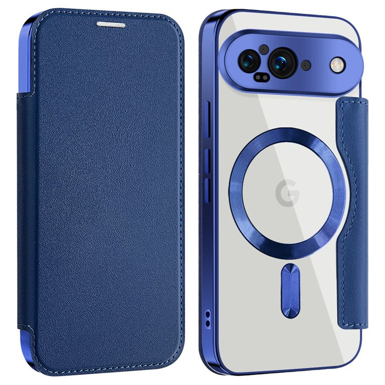 For Google Pixel 9 Case Compatible with MagSafe RFID Blocking Leather Phone Cover - Sapphire