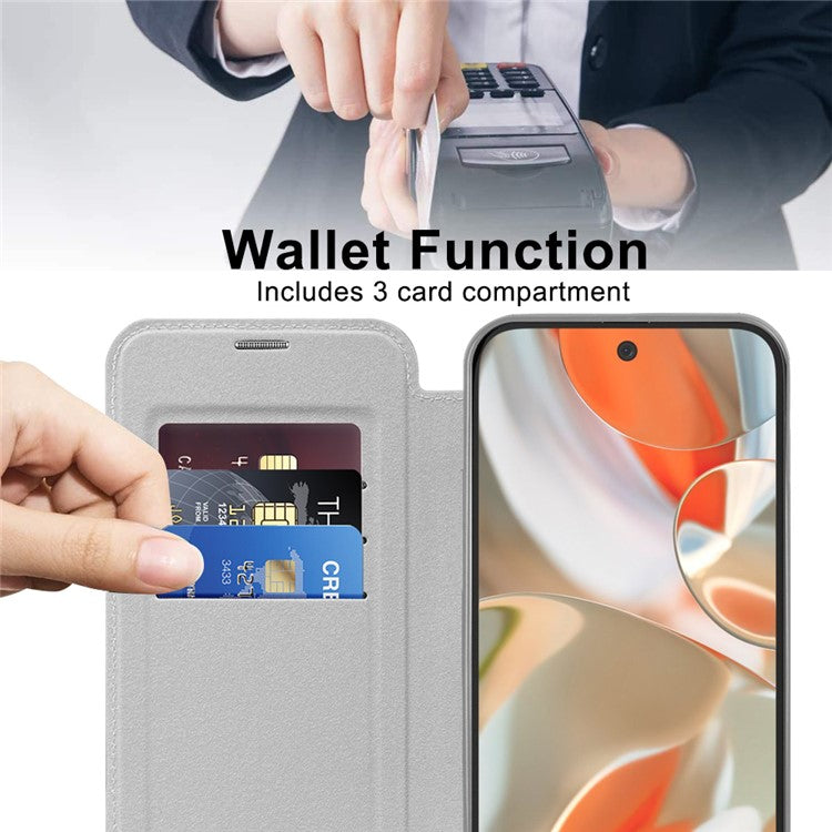 For Google Pixel 9 Pro XL Case Compatible with MagSafe RFID Blocking Leather Phone Cover - Titanium Grey