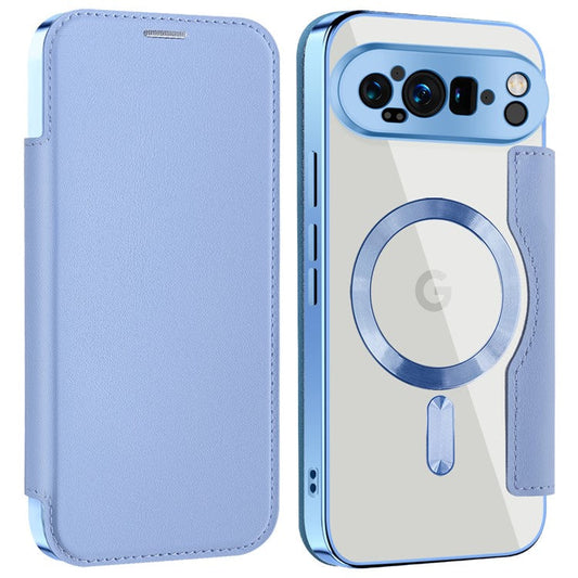 For Google Pixel 9 Pro XL Case Compatible with MagSafe RFID Blocking Leather Phone Cover - Blue