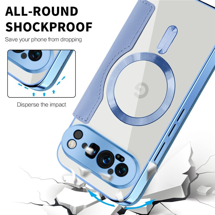 For Google Pixel 9 Pro XL Case Compatible with MagSafe RFID Blocking Leather Phone Cover - Blue