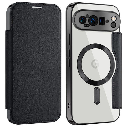 For Google Pixel 9 Pro XL Case Compatible with MagSafe RFID Blocking Leather Phone Cover - Black
