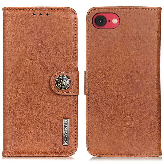 KHAZNEH For iPhone 16e Wallet Case Cowhide Texture Leather Flip Phone Cover - Brown