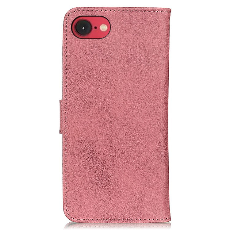 KHAZNEH For iPhone 16e Wallet Case Cowhide Texture Leather Flip Phone Cover - Pink