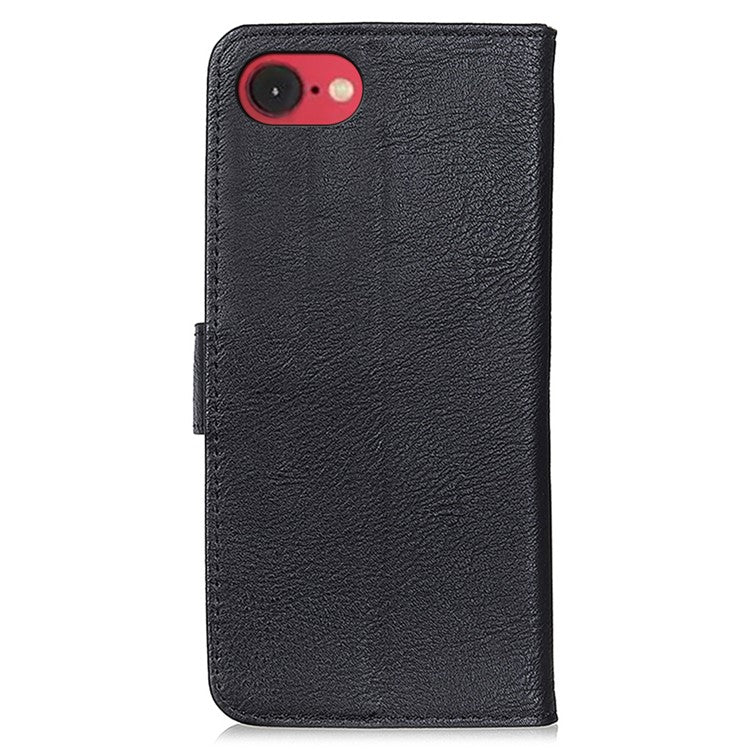 KHAZNEH For iPhone 16e Wallet Case Cowhide Texture Leather Flip Phone Cover - Black