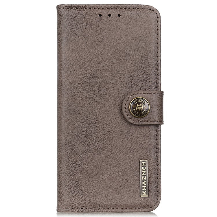 KHAZNEH For iPhone 16e Wallet Case Cowhide Texture Leather Flip Phone Cover - Khaki