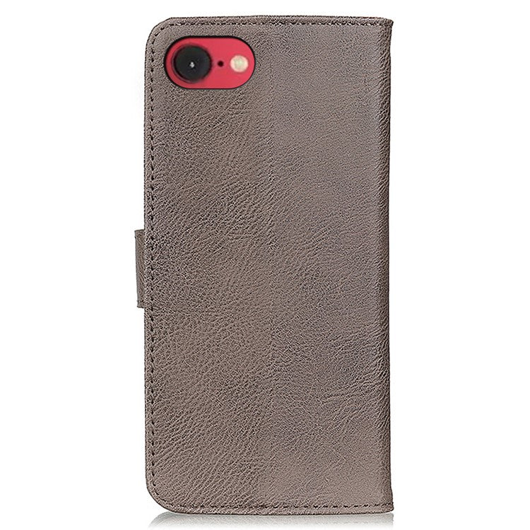 KHAZNEH For iPhone 16e Wallet Case Cowhide Texture Leather Flip Phone Cover - Khaki