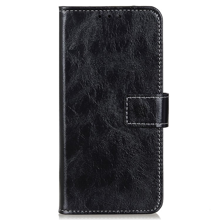 For iPhone 16e Case Crazy Horse Texture Leather Phone Wallet Cover - Black