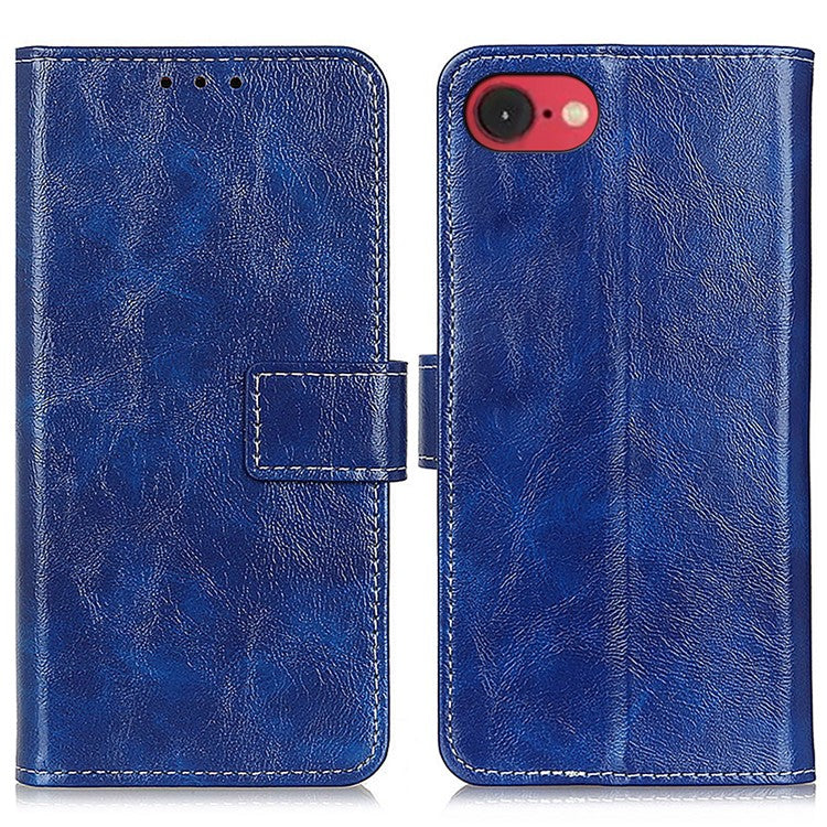 For iPhone 16e Case Crazy Horse Texture Leather Phone Wallet Cover - Blue