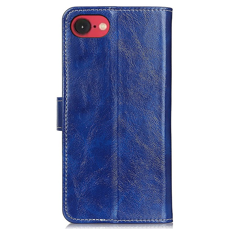 For iPhone 16e Case Crazy Horse Texture Leather Phone Wallet Cover - Blue