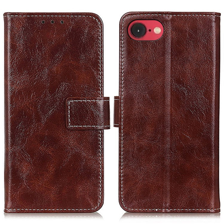 For iPhone 16e Case Crazy Horse Texture Leather Phone Wallet Cover - Brown